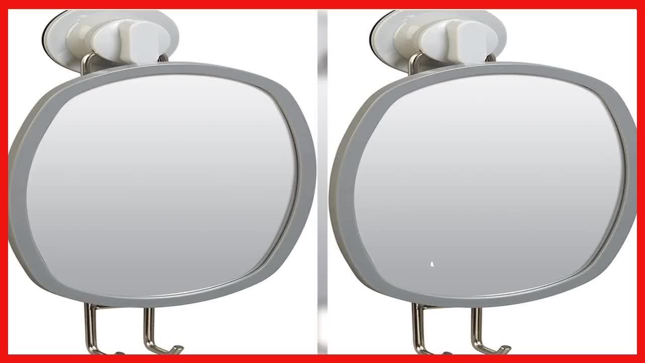 Zenna Home Power Grip Pro Rustproof Multi-Surface Dual Mount Fogless Pivot Shower Mirror, Stainless