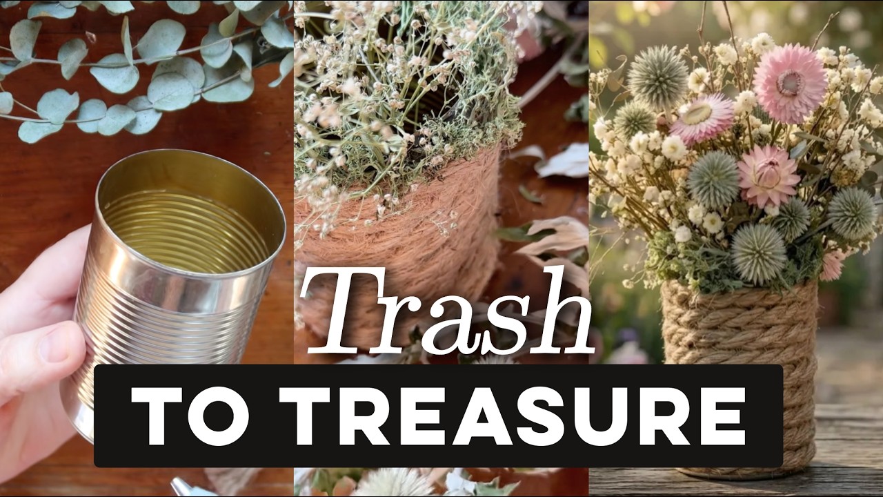 Trash To Treasure Floral Arrangement | DIY Jute Wrapped Vase With Dried Flowers