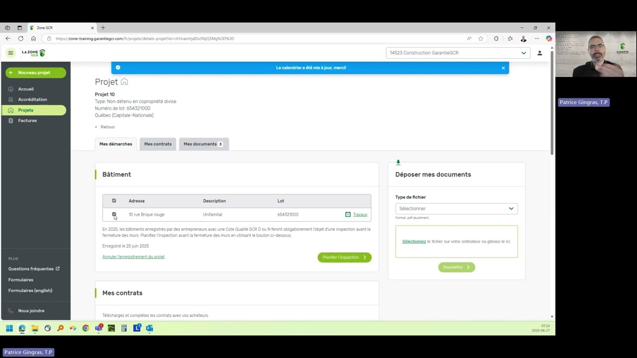 Tutoriel - Prise de rendez-vous Inspection avant la fermeture des murs (IAFM) dans la Zone GCR