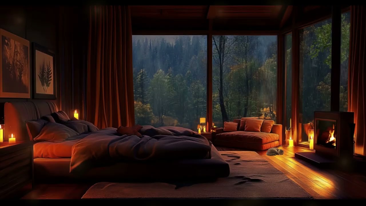 Heavy Rain & Fireplace Sounds for Deep Sleep | Stormy Night Ambience | No Music (8 Hours)