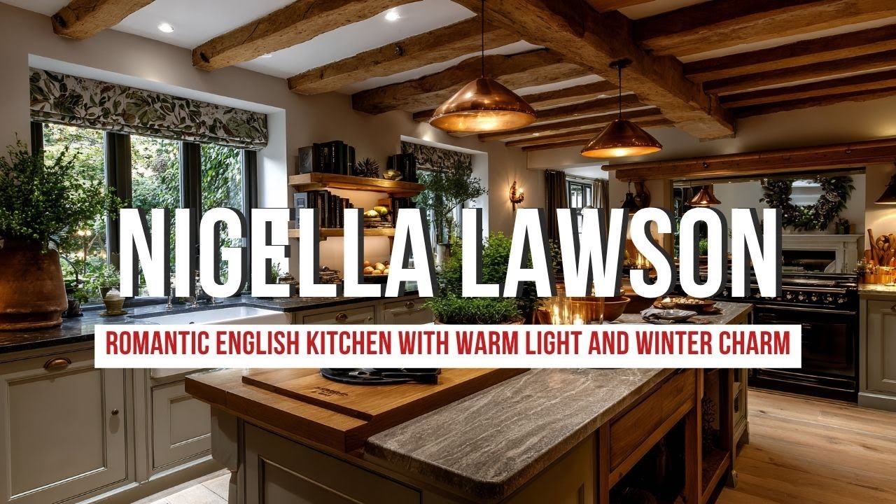 Nigella Lawson Romantic English Kitchen with Warm Light and Winter Charm