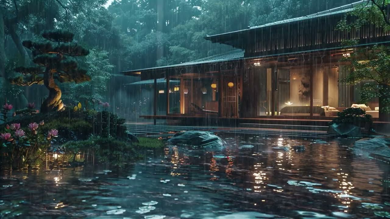 Soft Rain in a Peaceful Garden 🌸 | Soothing Water Ambience for Sleep (NO ADS)