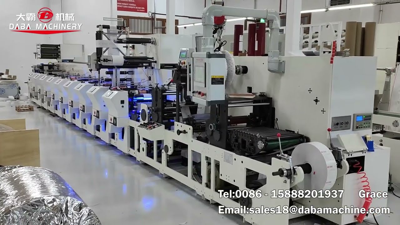 DABA 9 colors horizontal label flexo printing machine running in customer factory