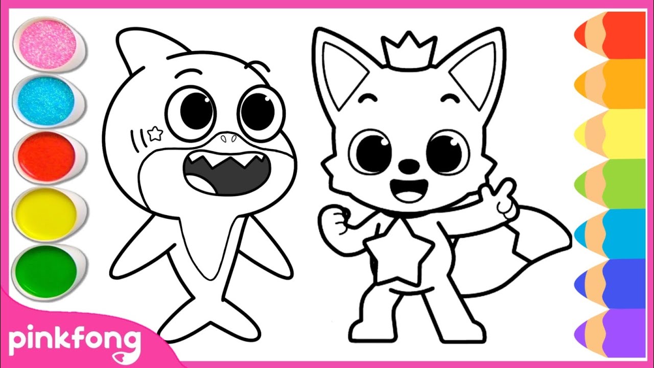 Drawing and Coloring Pinkfong - with Baby Shark  | Let's Color