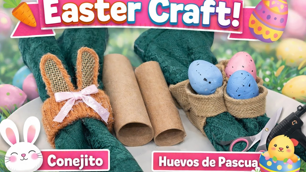 DIY servilleteros de primavera | Conejo y huevo con yute y rollos de papel 🌸🐰