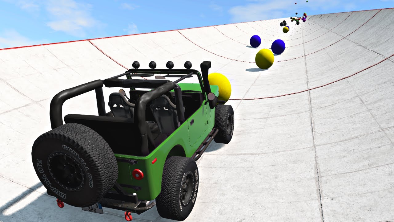 Cars vs Concrete Sphere on Giant Ramp- Beamng.drive