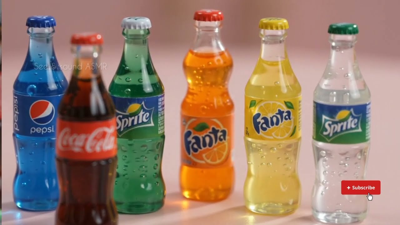Mini butelki na napoje gazowane ASMR 🥤 Małe butelki Coca-Coli, Sprite'a i Pepsi | Sycące mini napoje w 4K