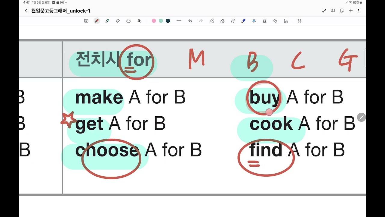 2026년 1월 5일 (월) 2교시 3P 천일문고등그래머 문장의 형식 4-5형식