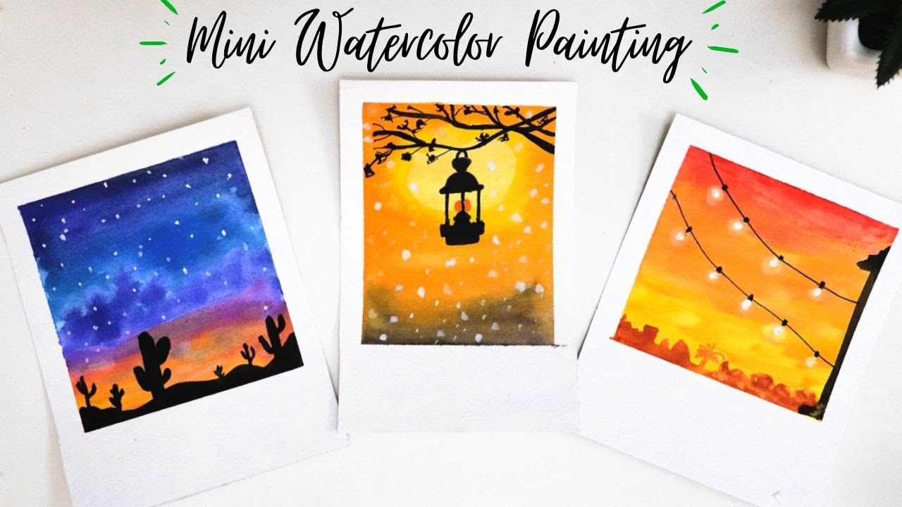 4-Mini Watercolor Paintings/Beginners /