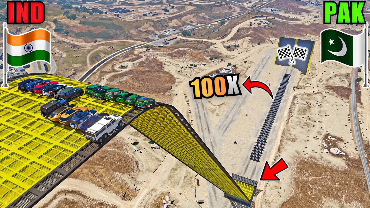 INDIA Vs PAKISTAN Vs LUXURY SUV CARS VS 100 CONTAINERS - INSANE JUMP RAMP CHALLENGE | Gta 5 Gameplay