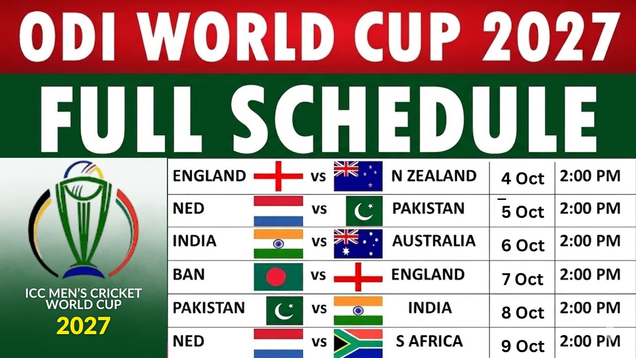 ODI World Cup 2027 schedule : World Cup 2027 Schedule | Full list of matches, timing & venues