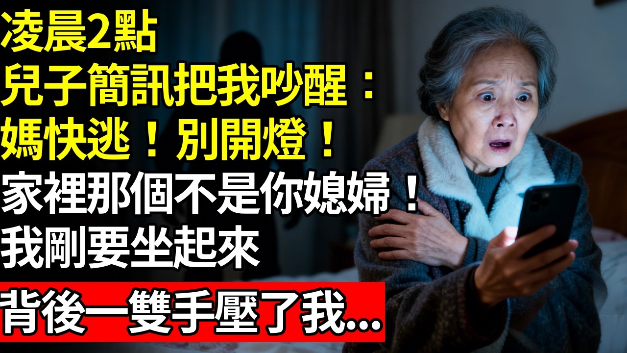 兒子是醫生，今晚他值夜班，凌晨兩點，我突然被手機簡訊驚醒，是兒子發的：媽快逃！別開燈！我正要坐起來，一雙手從背後按住我的肩膀，隨後發生一幕我徹底崩潰！# 養老 #人間家事# 晚年真相#不肖子孫