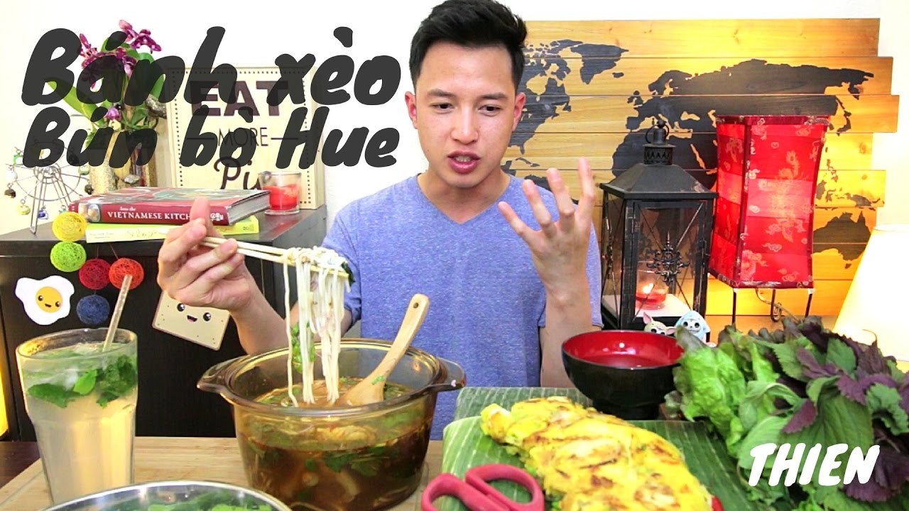 [mukbang/cookbang with THIEN]: Vietnamese Crepes (Banh xeo) and Spicy Beef Noodle Soup (Bun bo Hue)