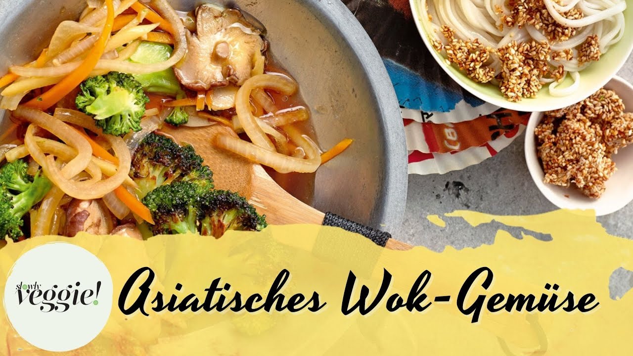 Asiatisches Wok-Gemüse 🥘 – mit Reisnudeln 🍜 – schnelles vegetarisches Rezept 🥕 I slowly veggie!