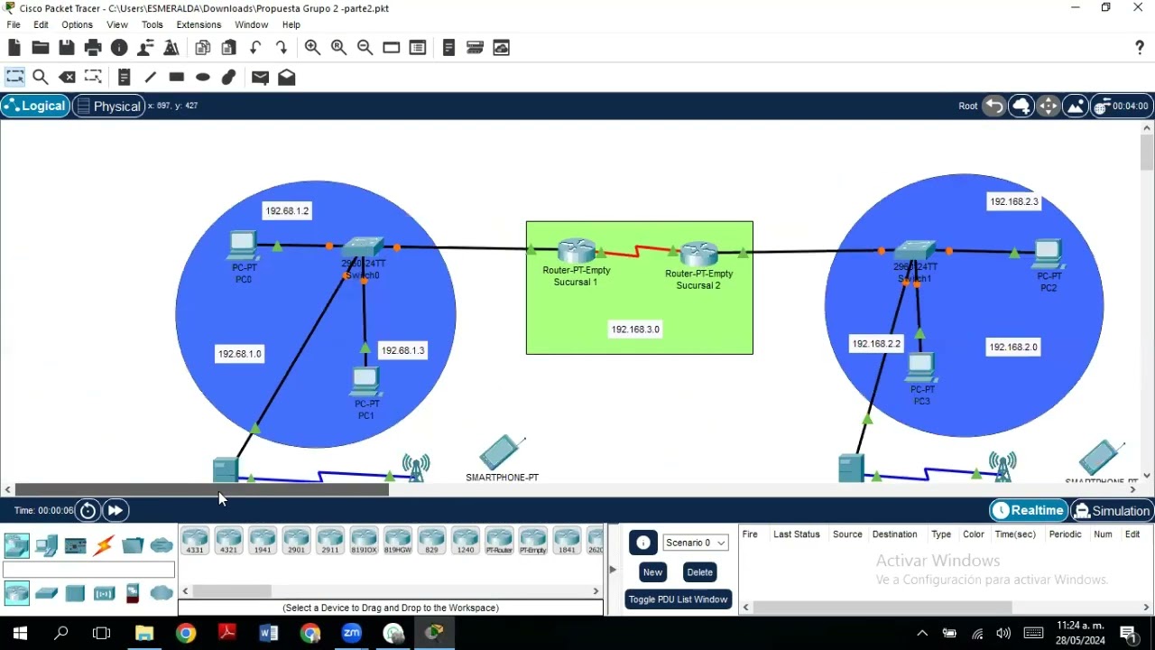 conexión de torre cell a una red Cisco packet tracer