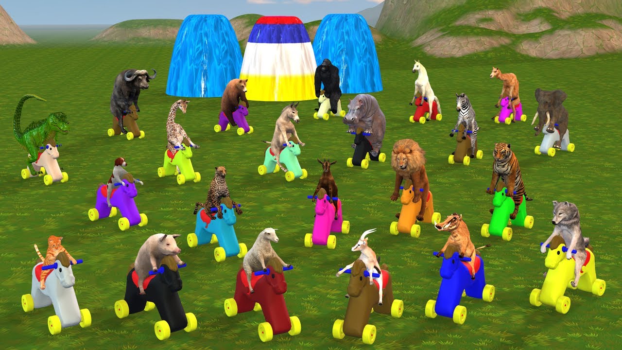 Long Slide Game With Cow Elephant Gorilla Hippopotamus Tiger 3d Animal Game Funny 3d Animals