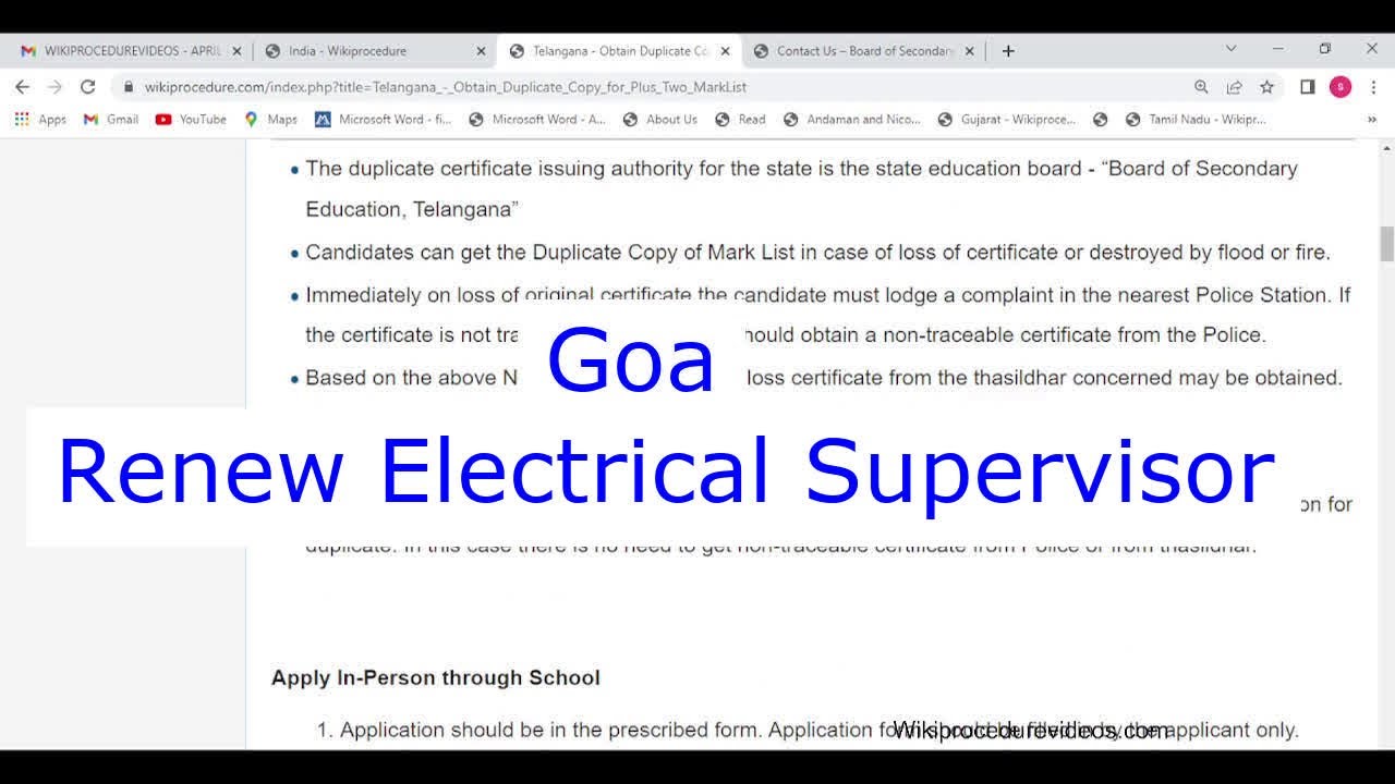 Goa - How to Renew Electrical Supervisor Certificate (Workmen Permit) (Online)
