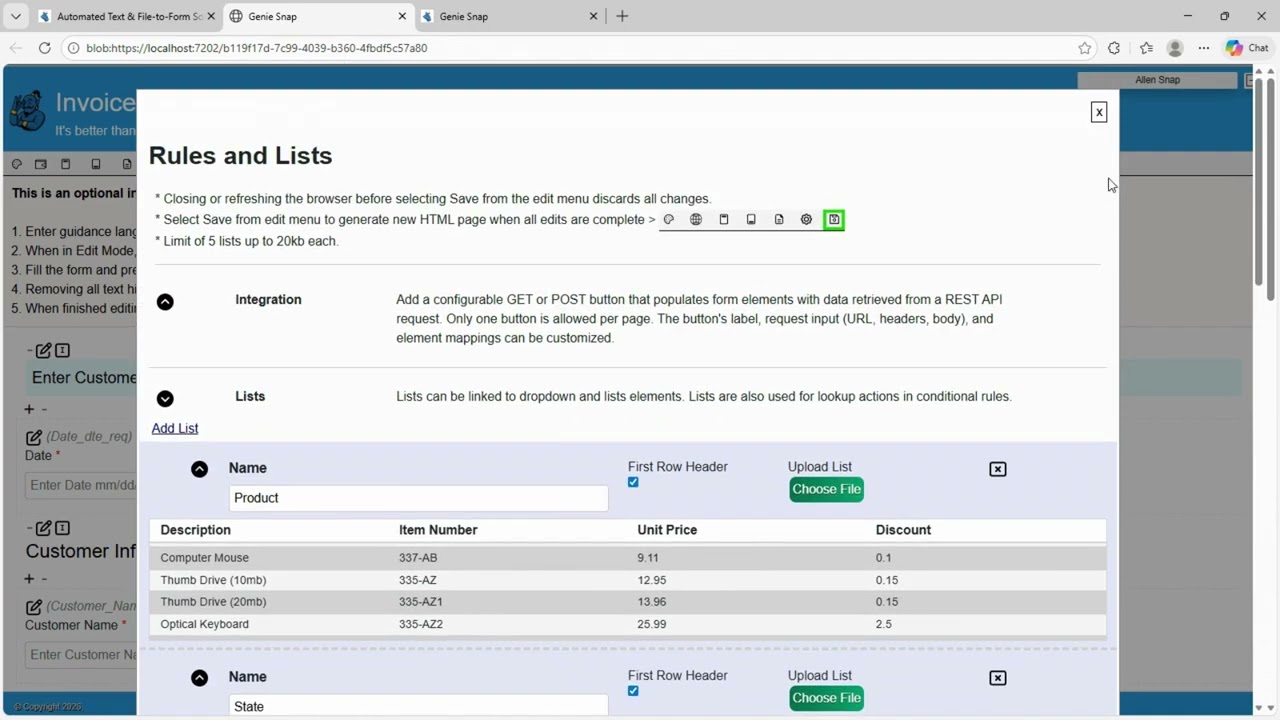Genie Snap Rules and Lists