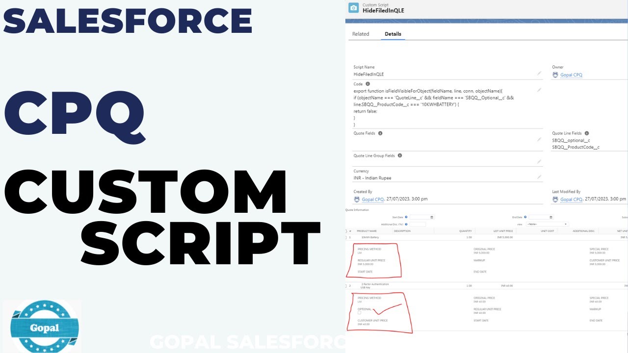 Custom Script ! Salesforce CPQ ! How to Use Custom Script in Salesforce CPQ ! GOPAL SALESFORCE.