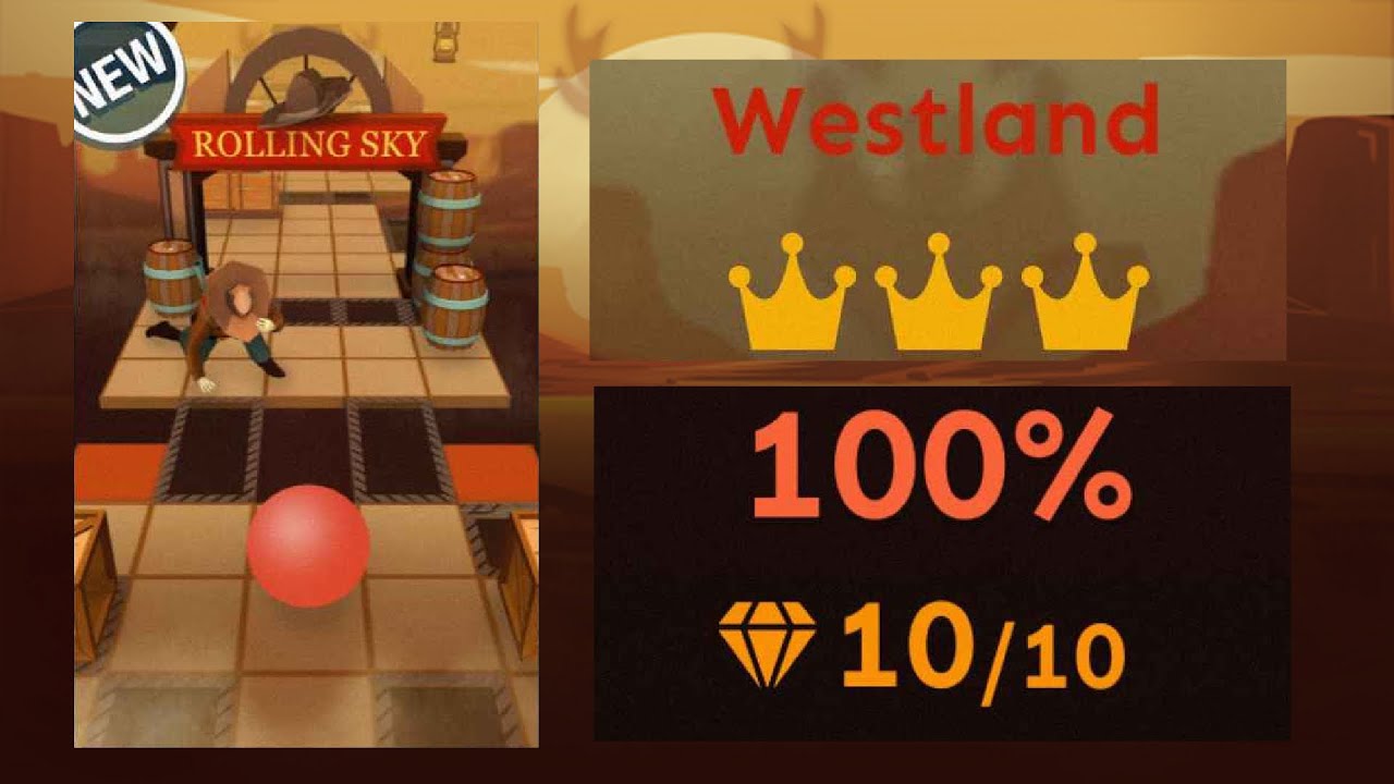 Rolling Sky Level 70 Westland All Gems and Crowns [★★★★]