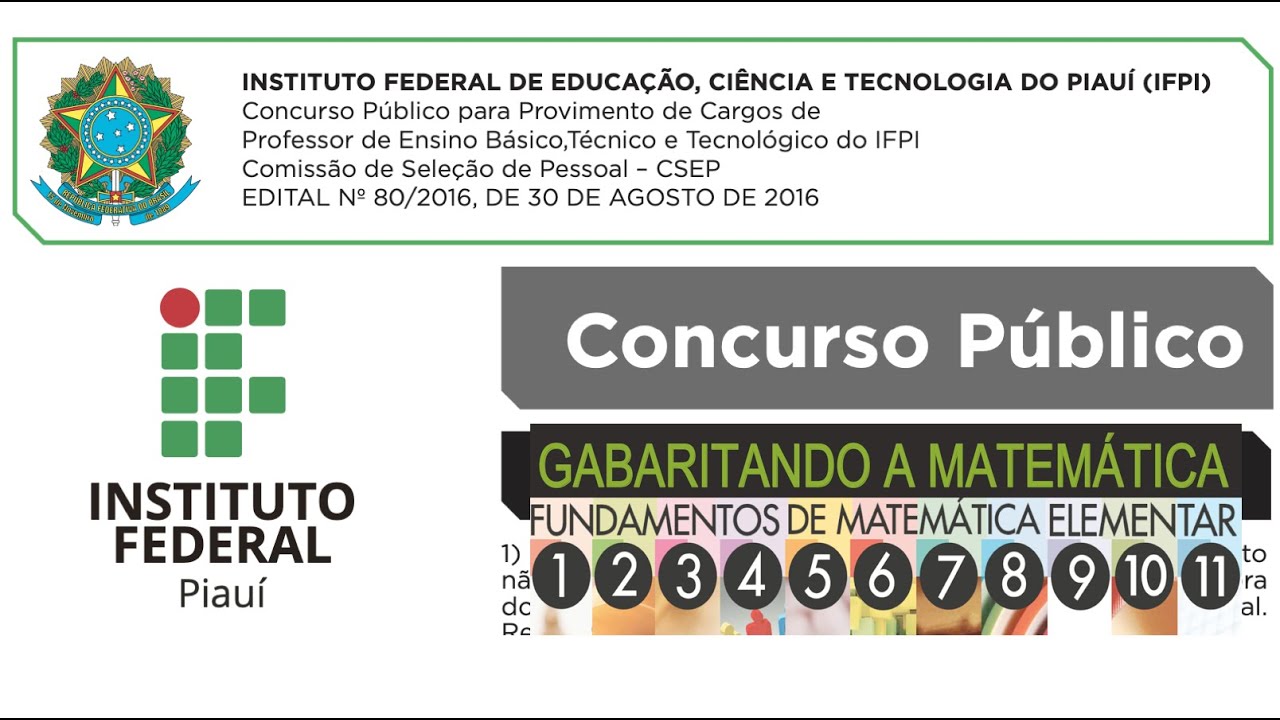 GAM – P32 – Concurso Público Professor 2016 – 20 Questões Matemática - IFPI