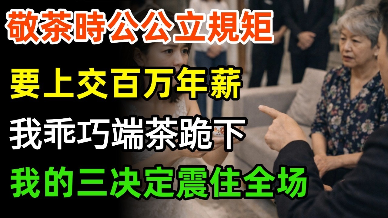 敬茶時公公立規矩：婚後上交125萬年薪，否則別叫爸；我乖巧跪下，端起茶杯，眾人以為我屈服，我卻說了3個決定#故事 #故事分享