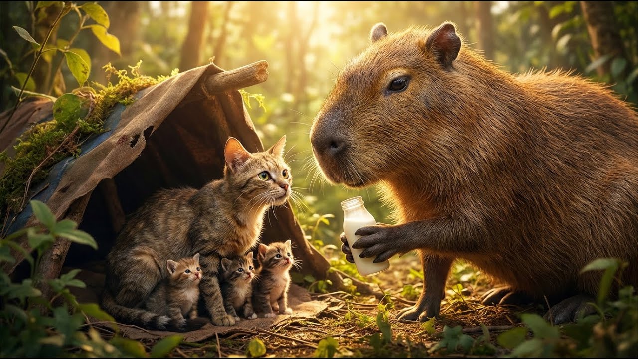 Capybara Steals Milk to Save a Starving Cat Family — The Shocking Consequence