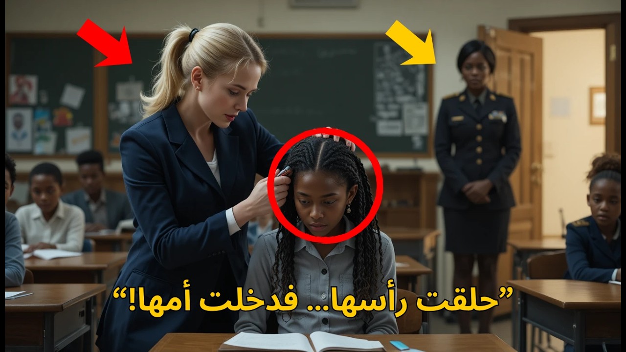 المعلمة حلقت رأس طالبة سوداء أمام الجميع… لكن صُدمت حين دخلت أمها الصف! | قصة عدالة مؤثرة