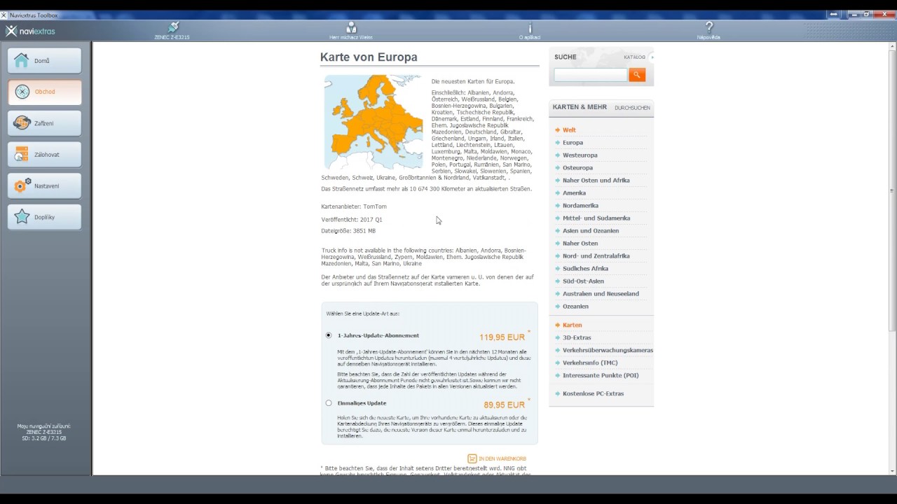 Jak aktualizovat / zakoupit nové mapy v přístrojích Zenec - návod na aktualizaci