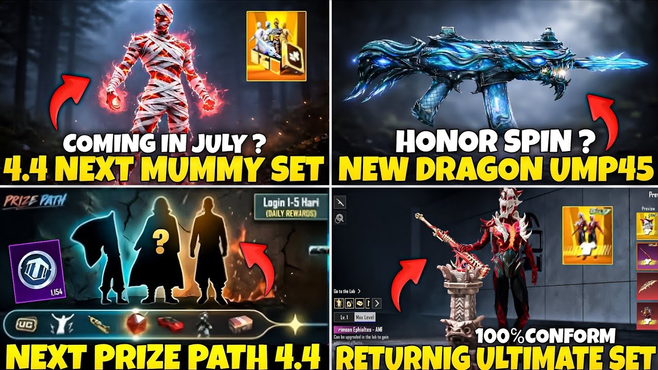 🔴 4.4 NEW DRAGON UMP45🔥| NEW MUMMY SET CRATE😱| NEXT PRIZE PATH IN BGMI😍| RETURN ULTIMATE SET | PUBG