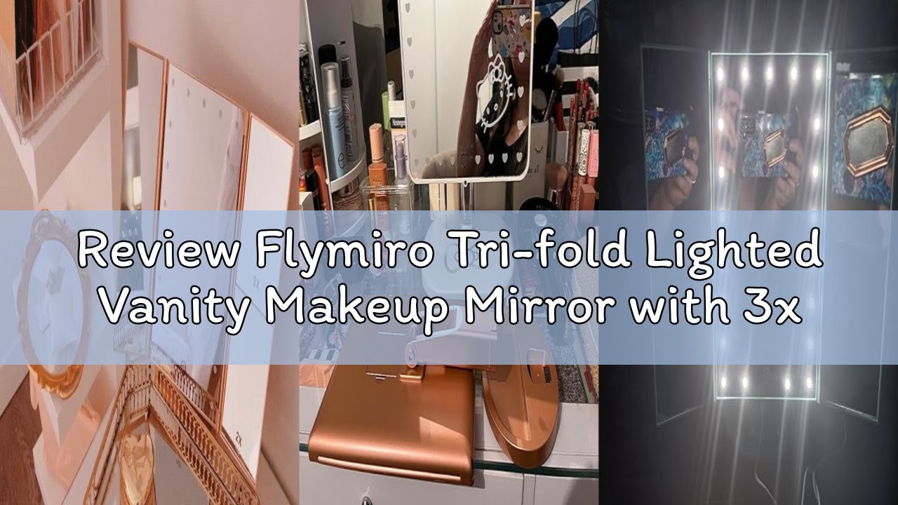 Review Flymiro Tri-fold Lighted Vanity Makeup Mirror with 3x/2x Magnification,21 LEDs Light and Touc