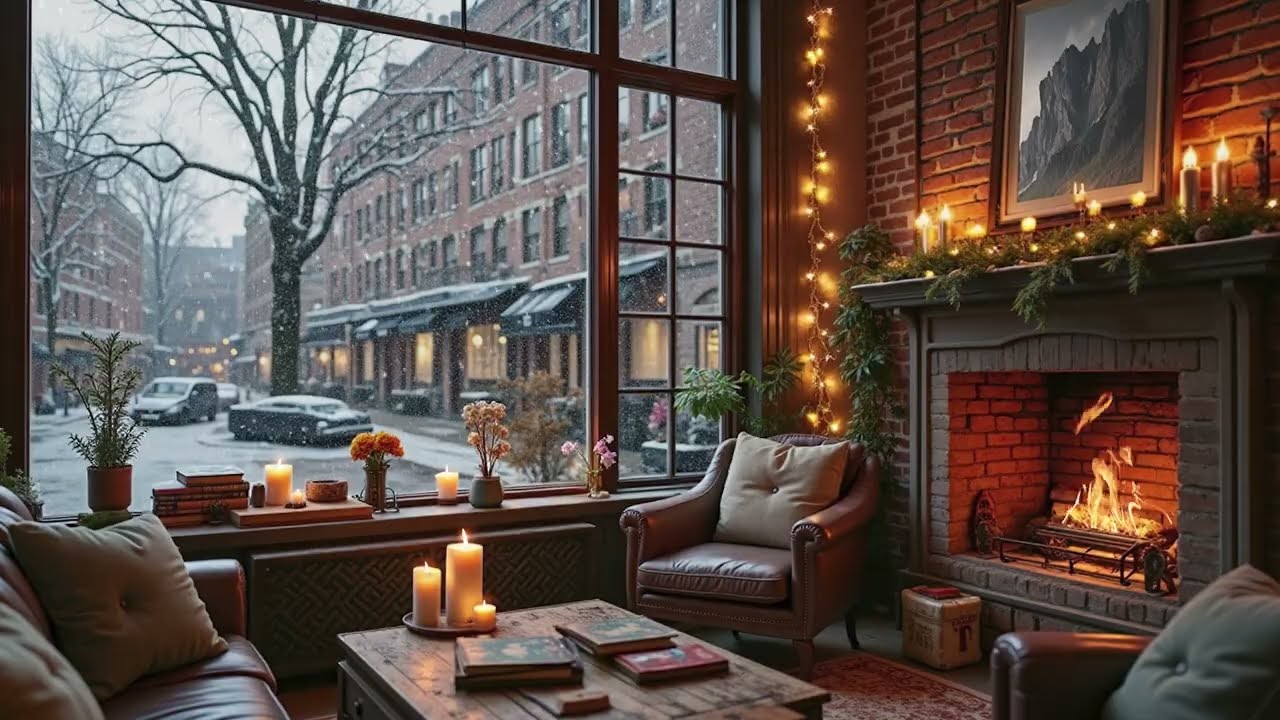 Cozy Snowy Coffee Shop Jazz Ambience for Stress Relief and Calm Working Sessions