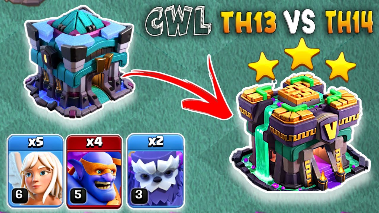 TH13 vs TH14 Max 3 Star CWL Attack | Th13 vs Th14 Attack | Best Th13 Attack Strategy In COC