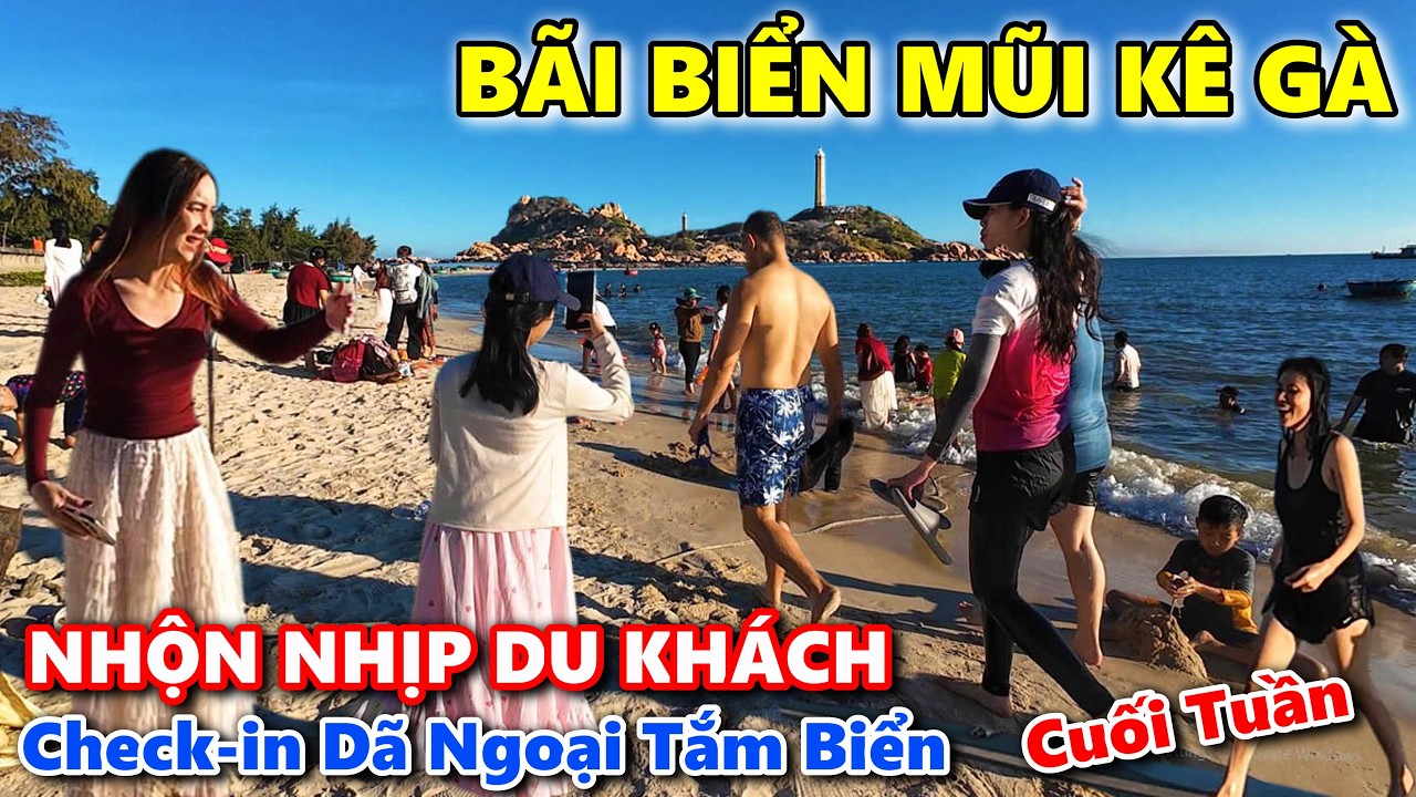 Bãi Tắm Mũi Kê Gà Mùa Biển Đẹp, Nhộn Nhịp Du Khách Kéo Đến Check-in Tắm Biển Tham Quan Hải Đăng Cổ