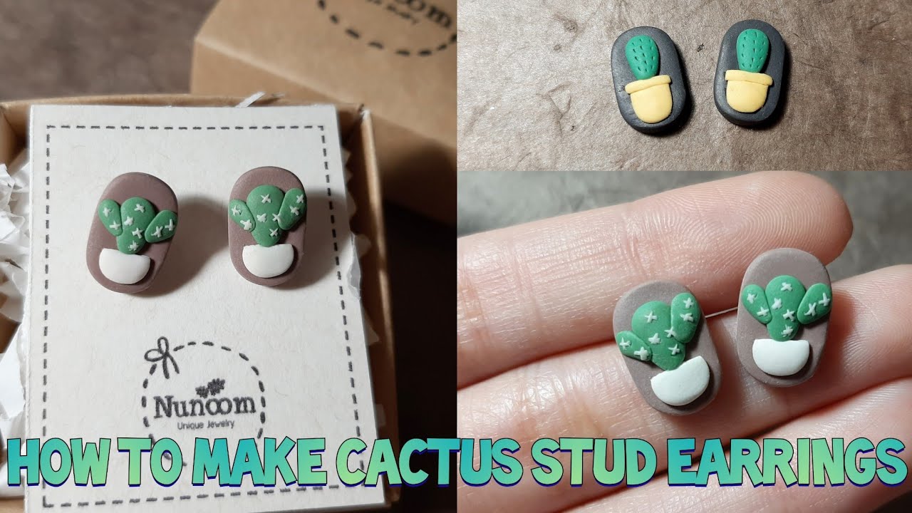 How I Make Polymer Clay Stud Earrings | Mini Cactus Earrings | Easy Stud Earrings