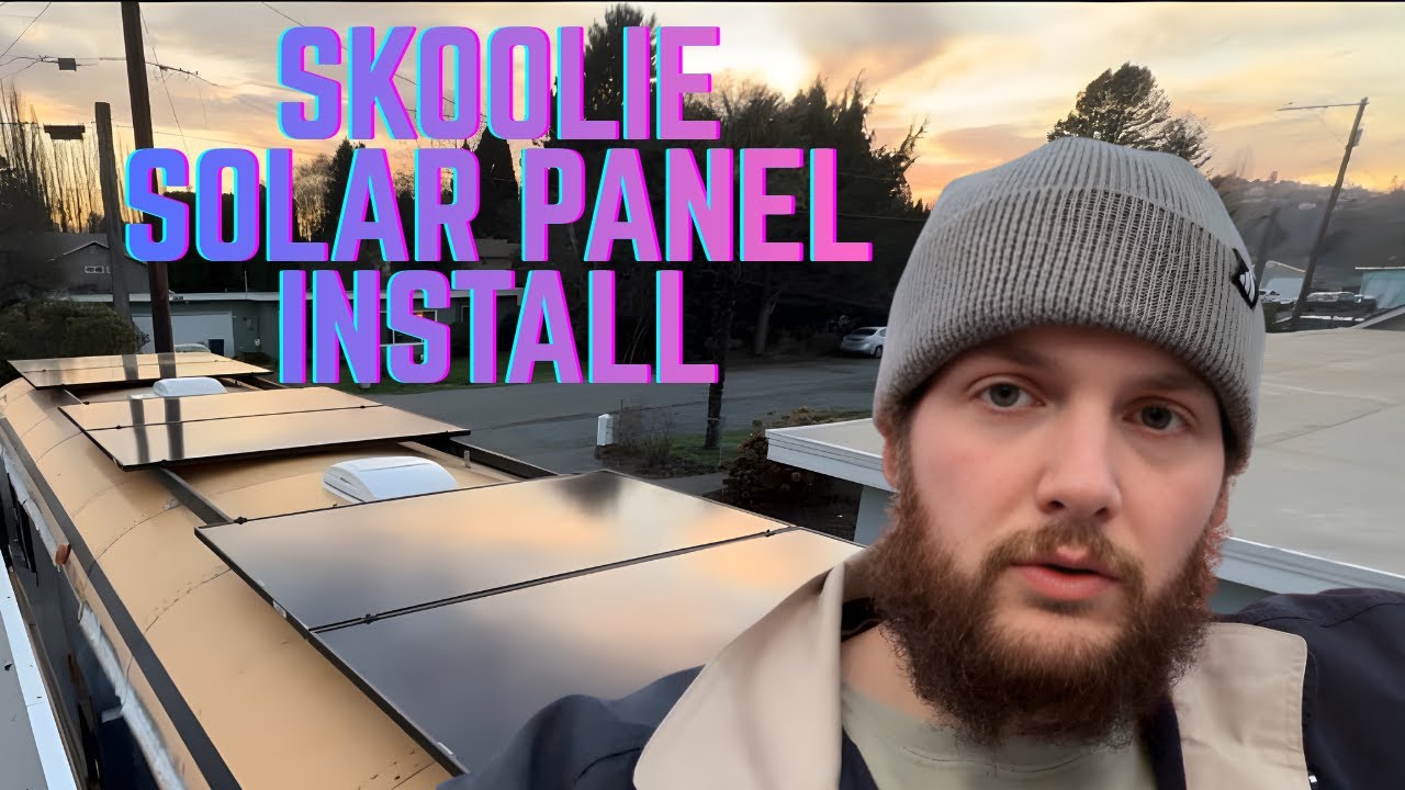 Mounting SOLAR PANELS On My DIY SKOOLIE CONVERSION - Installing Brackets, Rails, and Panels