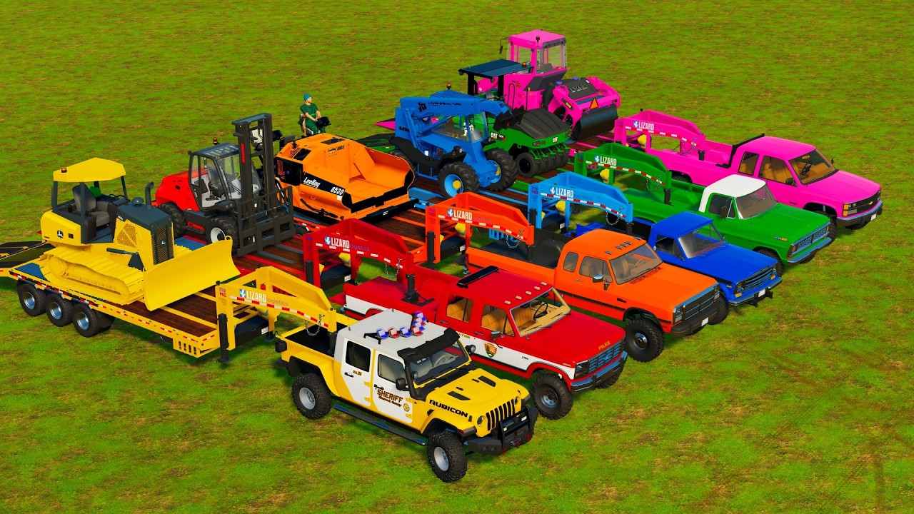 TRANSPORTING CONSTRUCTION VEHICLES, BULLDOZERS, LOADERS WITH PICKUP TRUCKS! Farming Simulator 22