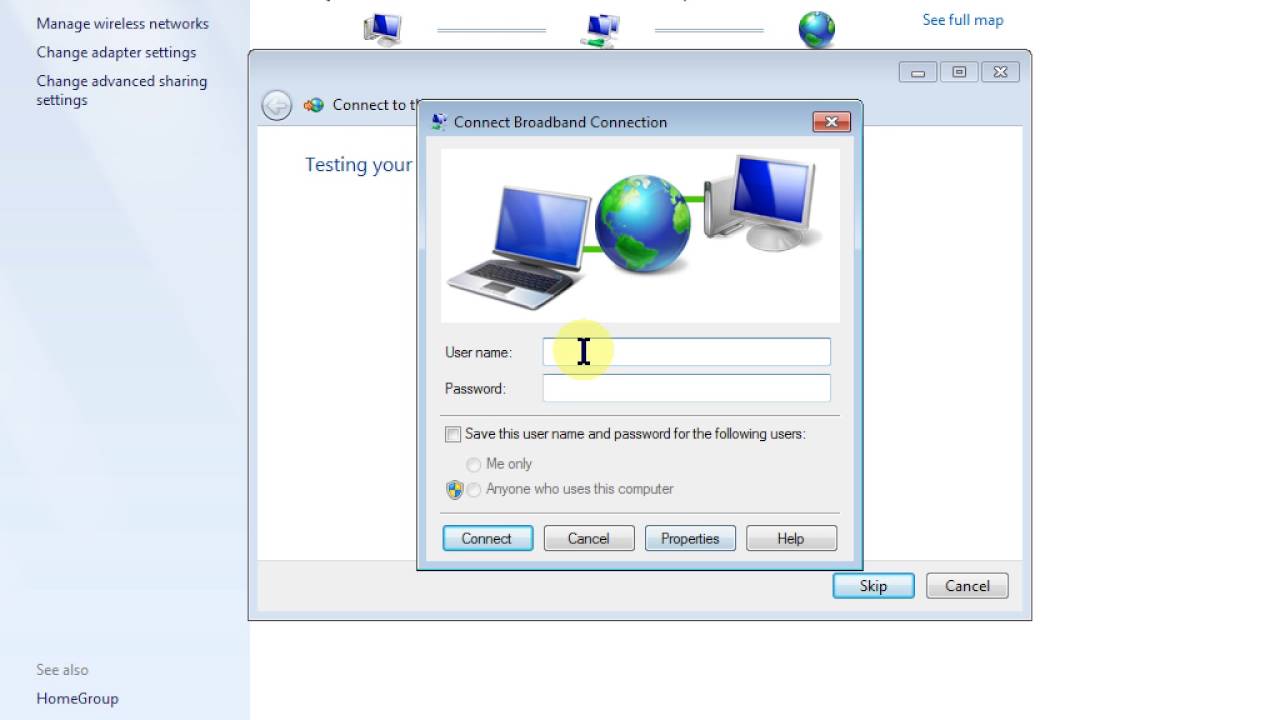 How to setup broadband connection in win 7.