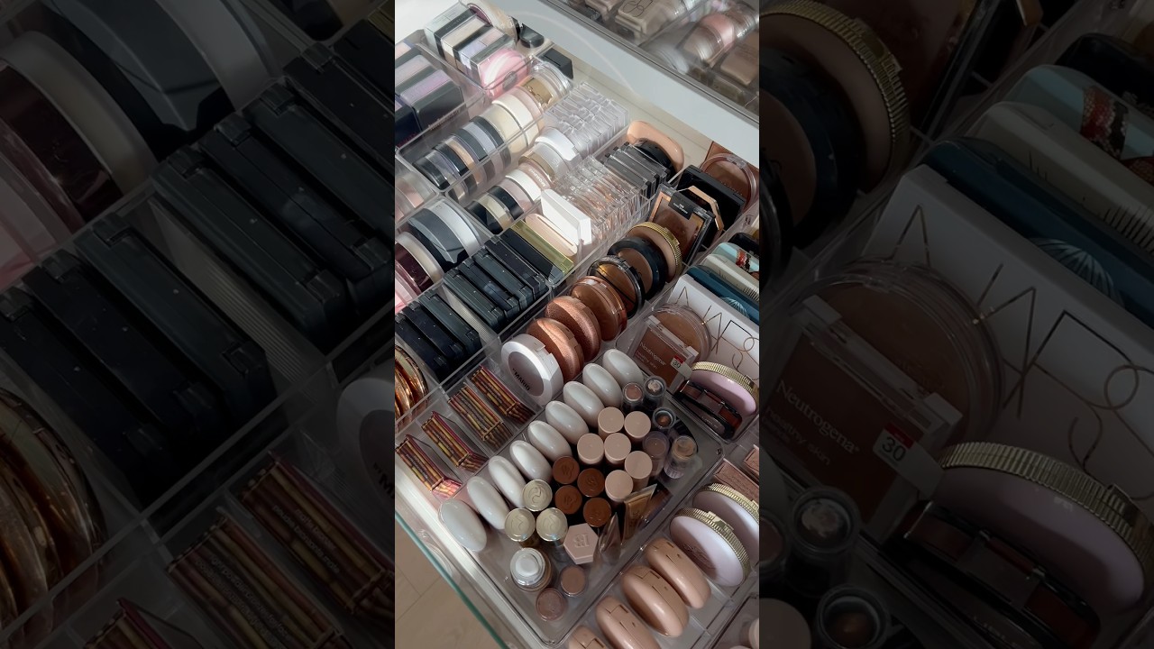 asmr makeup organization 🎀✨these are all my powders, bronzers & highlighters 🫠 #makeup #asmr