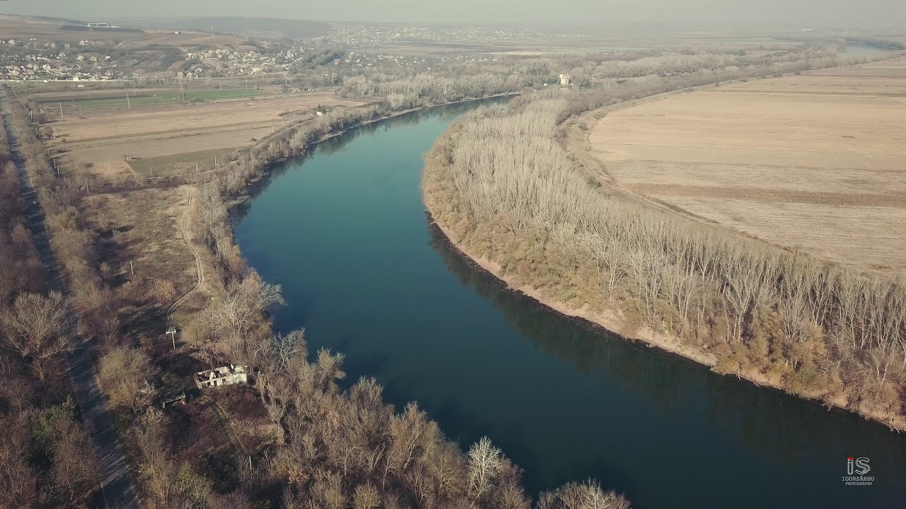 Flight over Dniester river. 4K,