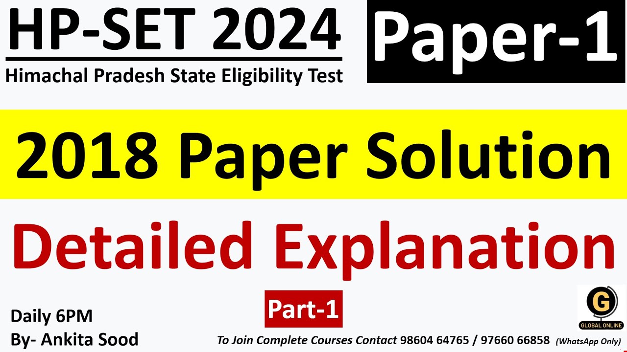 Himachal Pradesh SET 2018 Previous Year Paper 1 Solution | HPSET PYQs for 2024 Examination