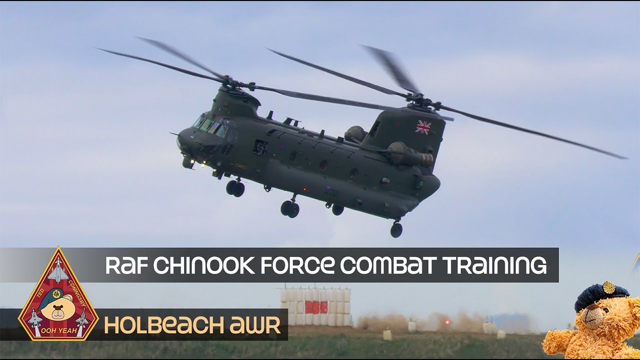 RAF CHINOOK HELICOPTER FORCE COMBAT TRAINING 6,400 ROUNDS LIVE AMMO • RAF HOLBEACH AIR WEAPONS RANGE