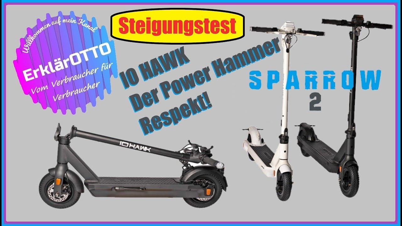 IO HAWK  Sparrow 2 🔋Steigungstest mit 120Kg Piloten🔋Hammer Power bin echt Überzeugt⚡🔋🛴💨💨💨