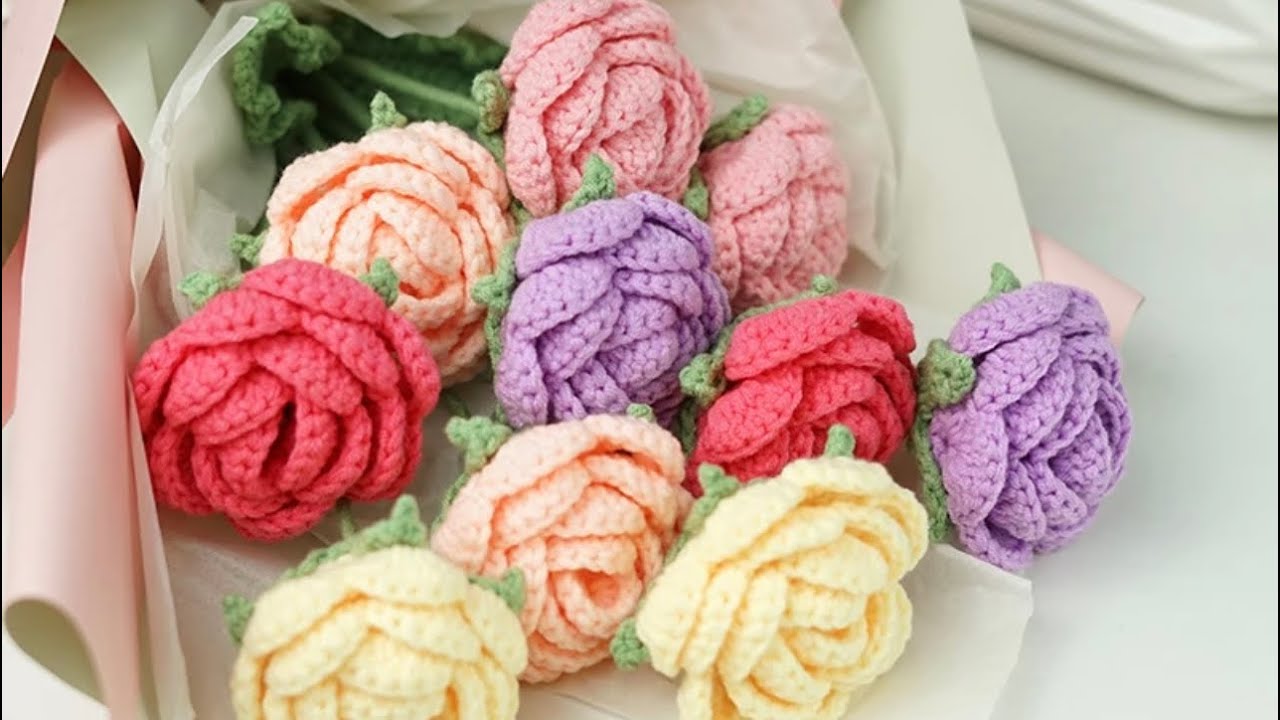 Crochet Rose || Hướng dẫn móc len Hoa Hồng Mix màu || Crochet Tutorials for Beginners.