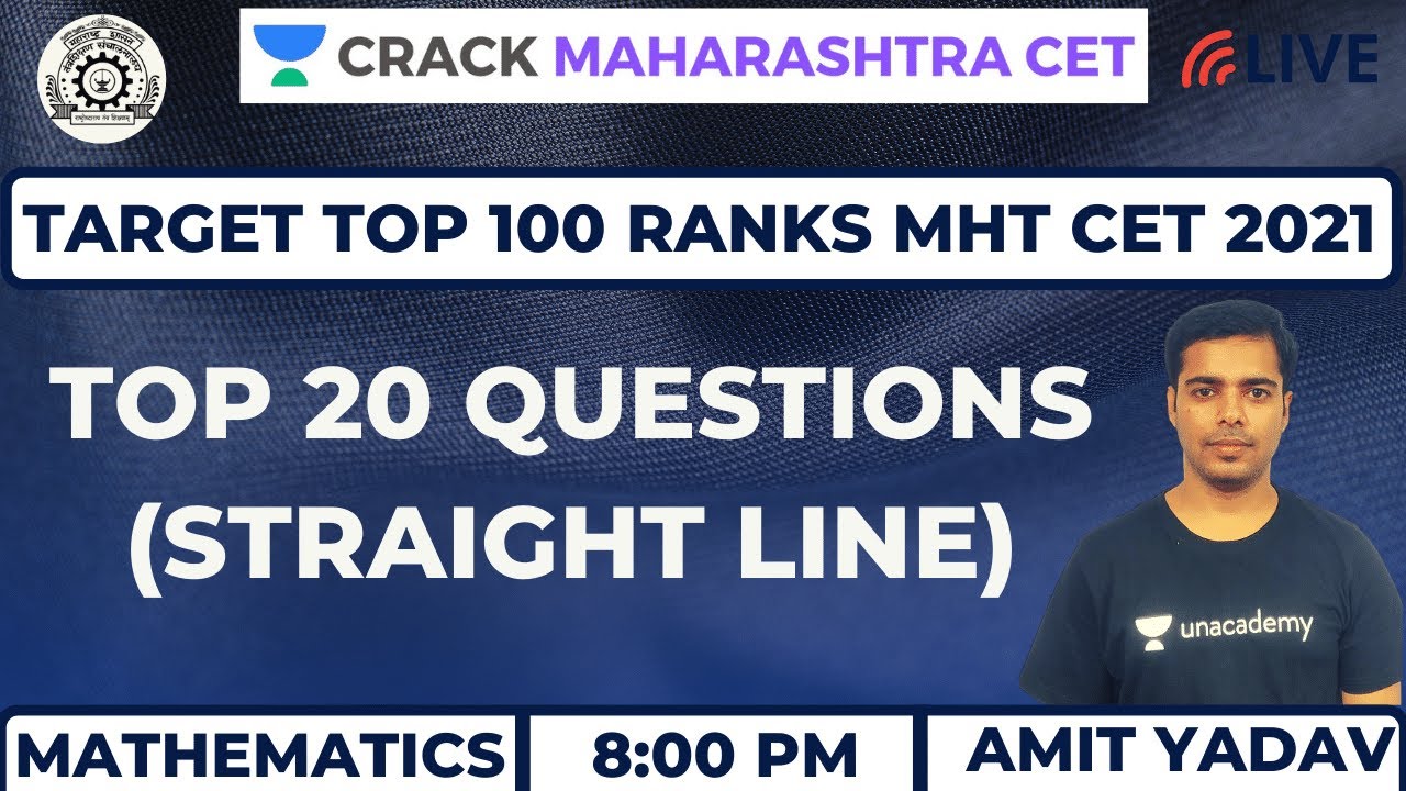 Top 20 Questions (Straight Line) | Maths | Target MHT CET 2020-21