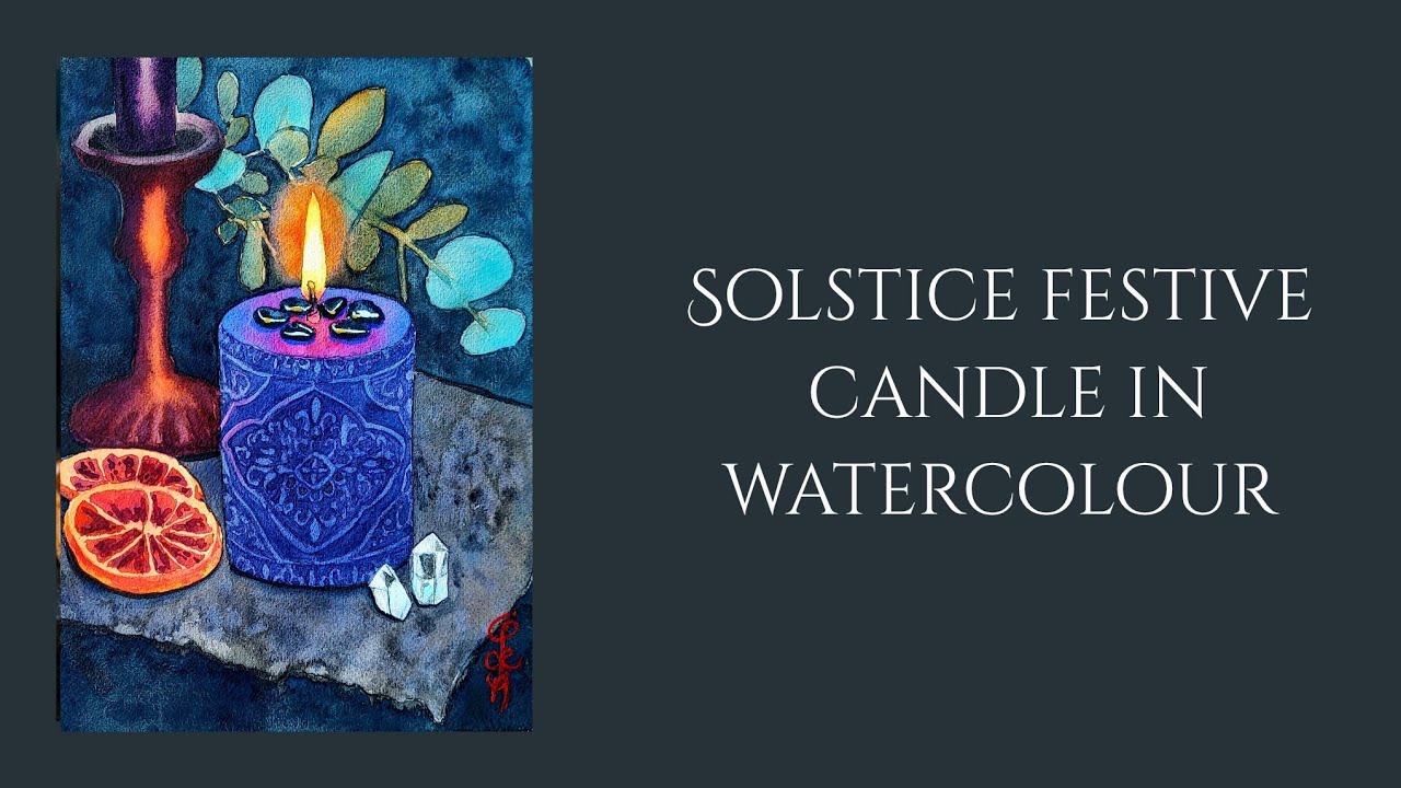 Part 3 ~ Solstice festive candle in watercolour ✨️ 🕯 