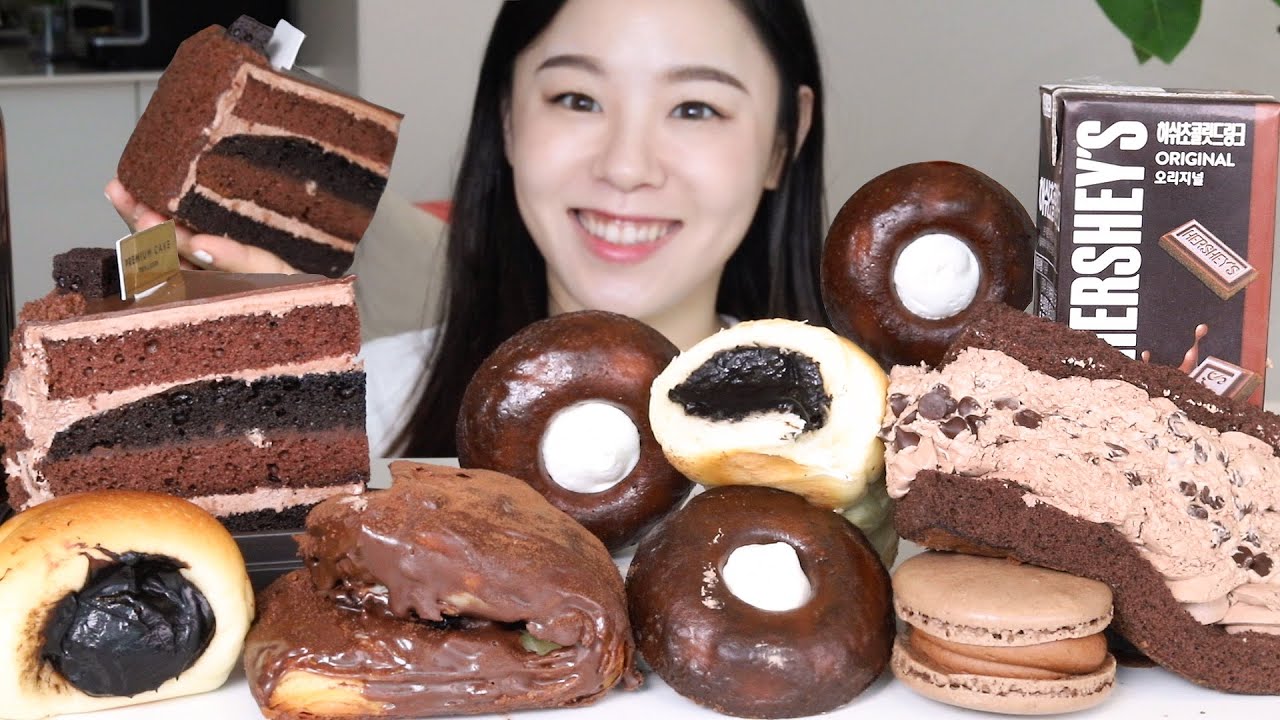 СУБ) ASMR Шоколадный десерт Мукбанг 🍫 Кремовый хлеб Торт Макарон Выпечка Канеле