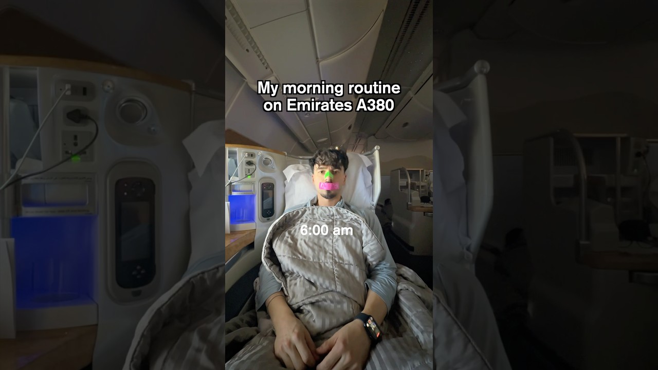 My morning routine on Emirates A380 Business Class 40,000 ft in the air