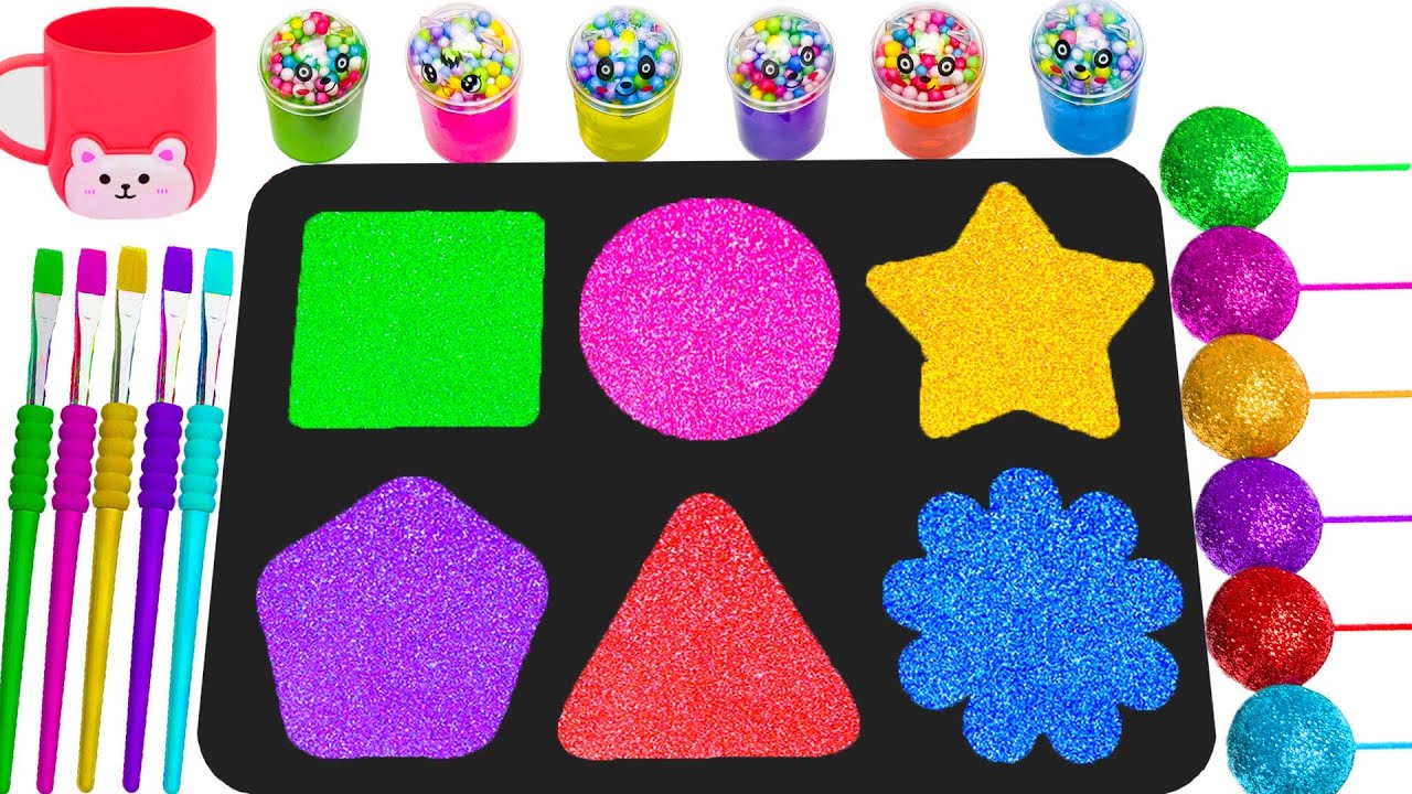 Satisfying Video | How to Make Rainbow Mixing Glitter Candy in SHAPES SLIME Lollipop Cutting ASMR