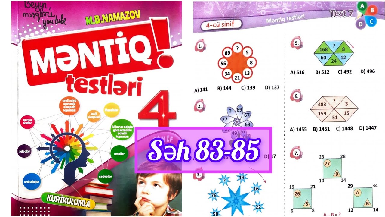 4-cü sinif Namazov məntiq səh 83,84,85. Rəqəm şəkil əlaqəsi Test 7